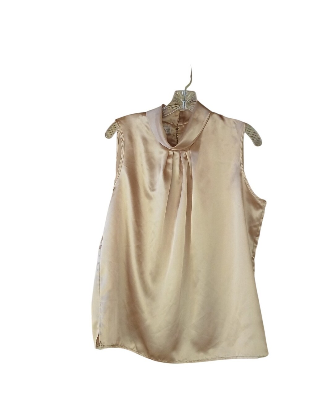 Barrie Pace Gold Satin High Neck Sleeveless Blouse Size 12